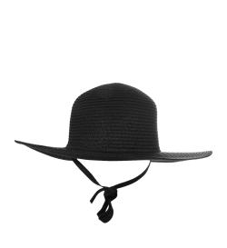 Соломенная шляпа широкополая, с завязками, черная