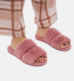 Тапочки меховые, розовые, 38-39